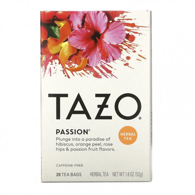 Tazo Teas, Passion, травяной чай, без кофеина, 20 чайных пакетиков, 52 г (1,8 унции)