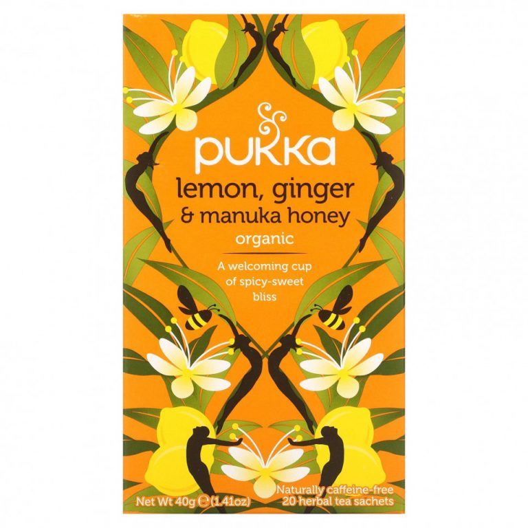 Pukka Herbs, Lemon Ginger & Munka Honey Tea, 20 Herbal Tea Sachets, 0.07 oz (2 g) Each