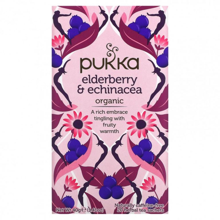 Pukka Herbs, Бузина и эхинацея, 20 пакетиков с фруктовым чаем, 40 г (1,41 унции)