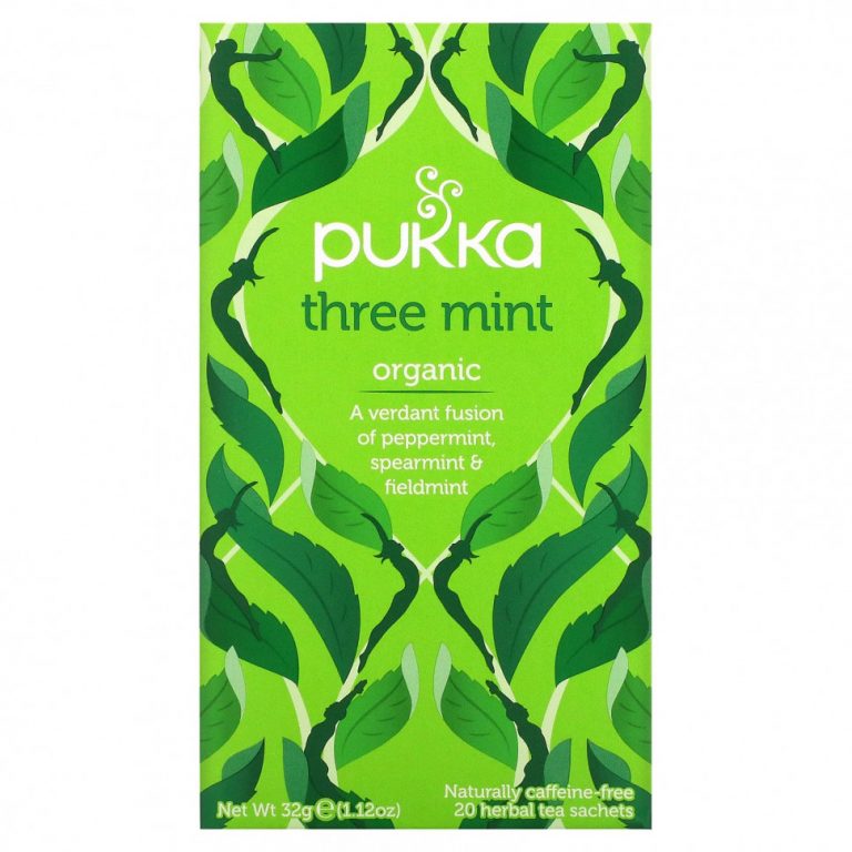 Pukka Herbs, Three Mint, без кофеина, 20 пакетиков травяного чая, 32 г (1,12 унции)