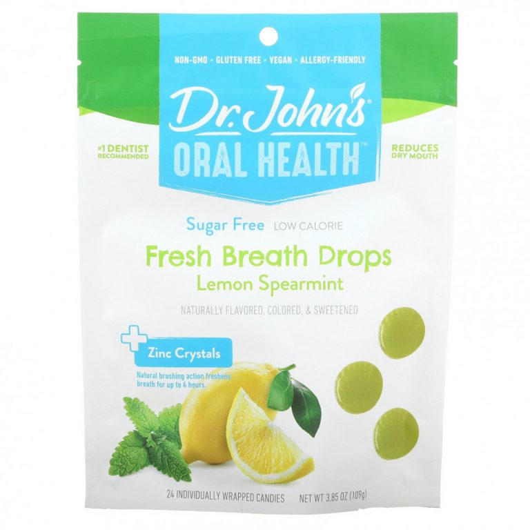 Dr. John’s Healthy Sweets, Oral Health, капли для свежего дыхания, + кристаллы цинка, лимон и мята, без сахара, 24 конфеты в индивидуальной упаковке, 109 г (3,85 унции)