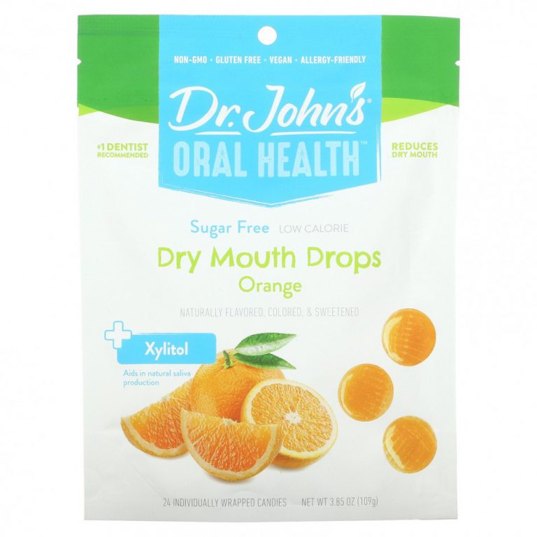 Dr. John’s Healthy Sweets, Здоровье полости рта, капли от сухости во рту, + ксилитол, апельсин, без сахара, 24 конфеты в индивидуальной упаковке. 109 г (3,85 унции)