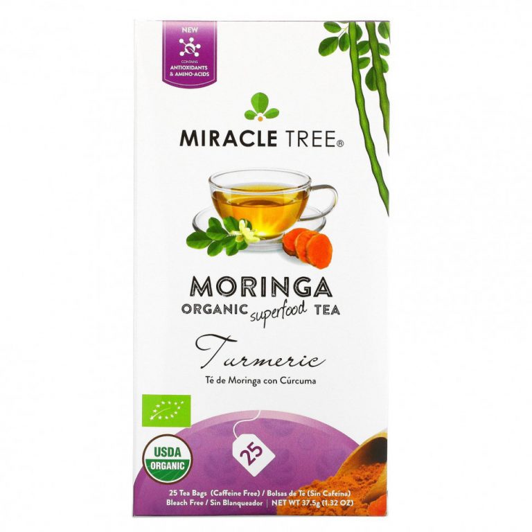 Miracle Tree, Moringa Organic Superfood Tea, Куркума, без кофеина, 25 чайных пакетиков, 1,32 унции (37,5 г)