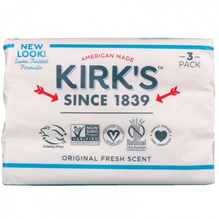 Kirk’s, Gentle Castile Soap Bar, Original Fresh Scent, 3 Bars, 4 oz (113 g) Each