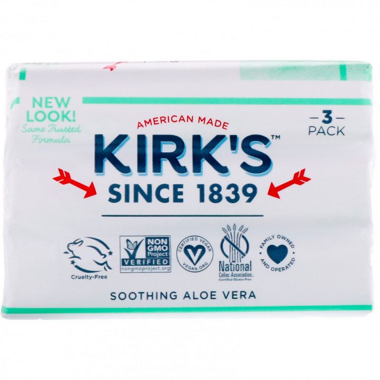 Kirk’s, Gentle Castile Soap Bar, Soothing Aloe Vera, 3 Bars, 4 oz (113 g) Each