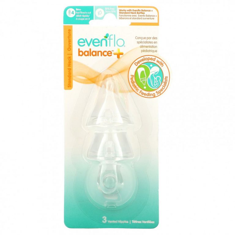 Evenflo Feeding, Balance + Nipples, Standard, для детей от 8 месяцев, Fast Flow / X-Cut, 3 вентилируемых соски