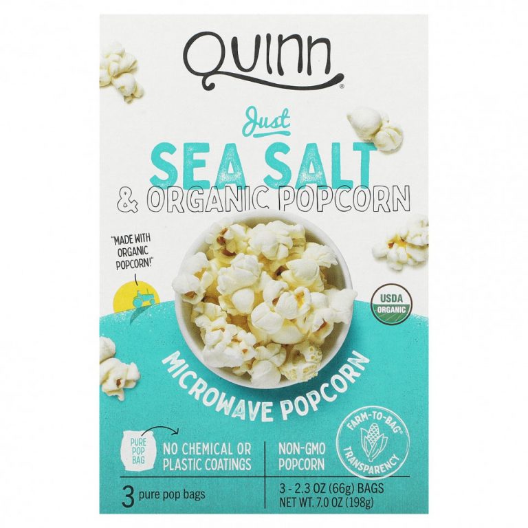 Quinn Popcorn, Попкорн для приготовления в микроволновой печи, с морской солью, 3 пакета, 66 г (2,3 унции) каждый