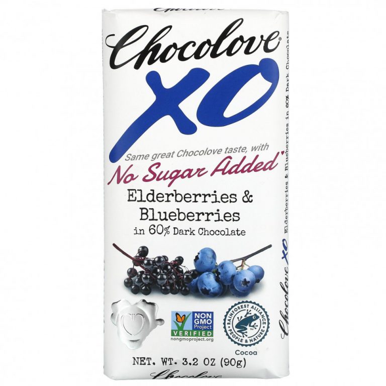 Chocolove, XO, бузина и голубика в 60% темном шоколаде, 90 г (3,2 унции)