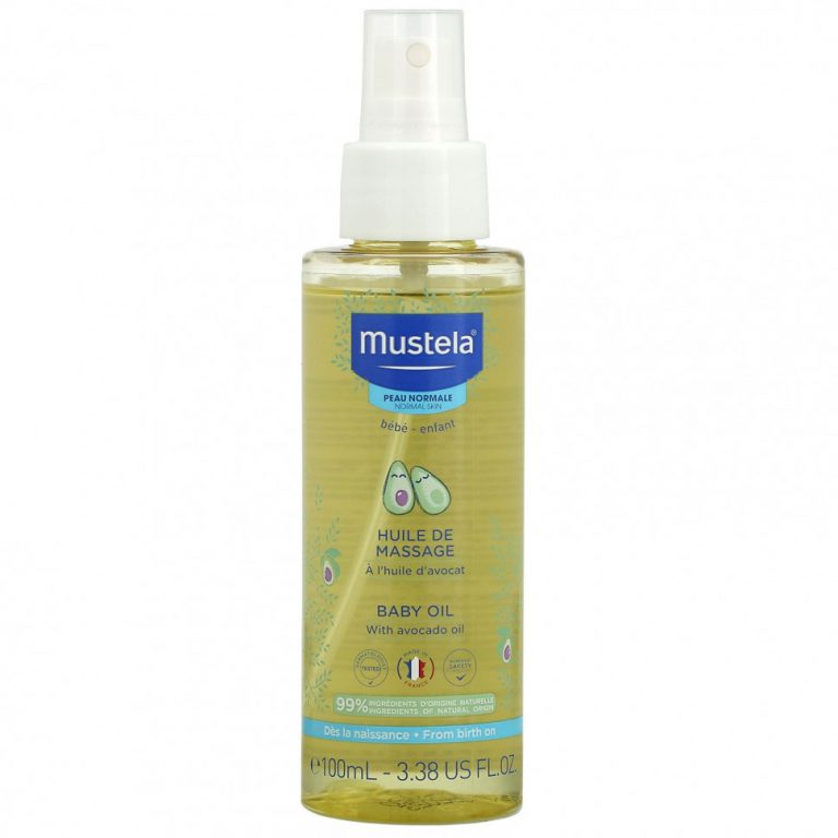 Mustela, Детское масло с маслом авокадо, 3,38 жидких унций (100 мл)