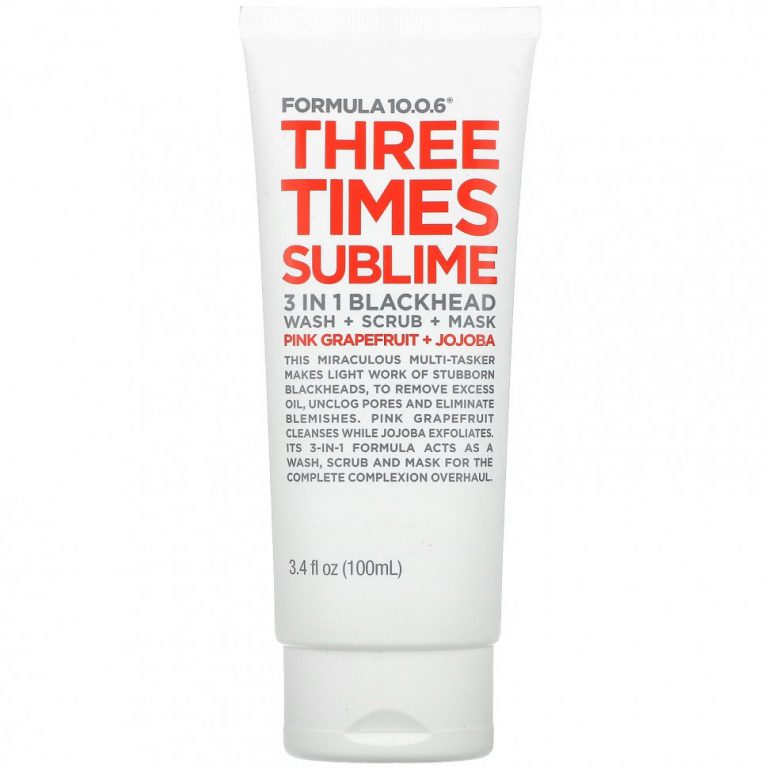 Formula 10.0.6, Three Times Sublime, 3 in 1 Blackhead Wash + Scrub + Mask, Pink Grapefruit + Jojoba, 3.4 fl oz (100 ml)