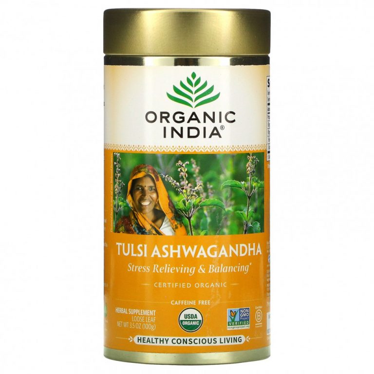 Organic India, Tulsi Ashwagandha, для снятия стресса и баланса, для снятия стресса, без кофеина, 100 г (3,5 унции)