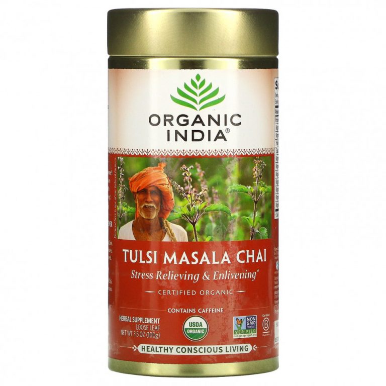 Organic India, чай масала с тулси, снятие стресса и оживление, листовой чай, 100 г (3,5 унции)