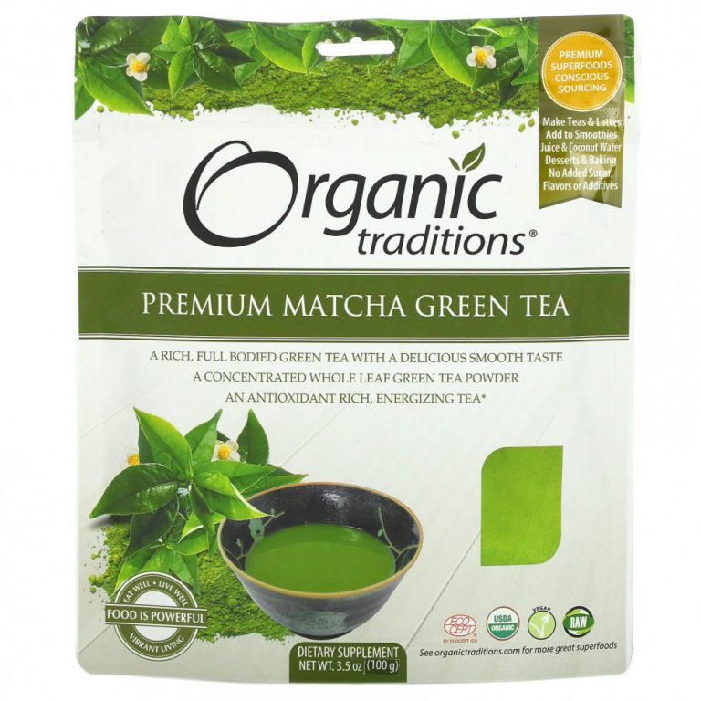 Organic Traditions, Премиум зеленый чай матча, 3,5 унции (100 г)