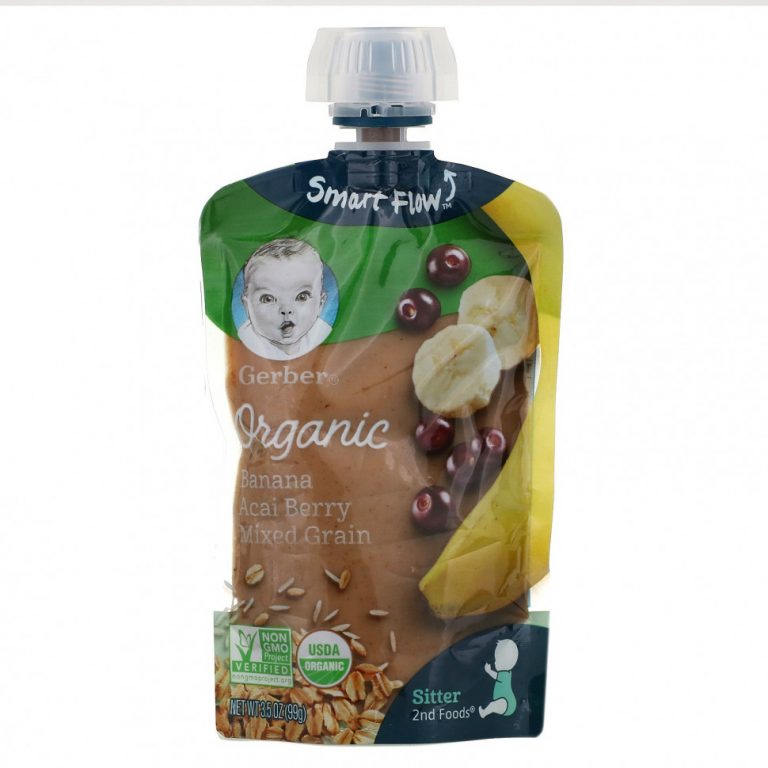 Gerber, Smart Flow, Organic, банан и ягоды асаи, смешанные злаки, 99 г (3,5 унции)