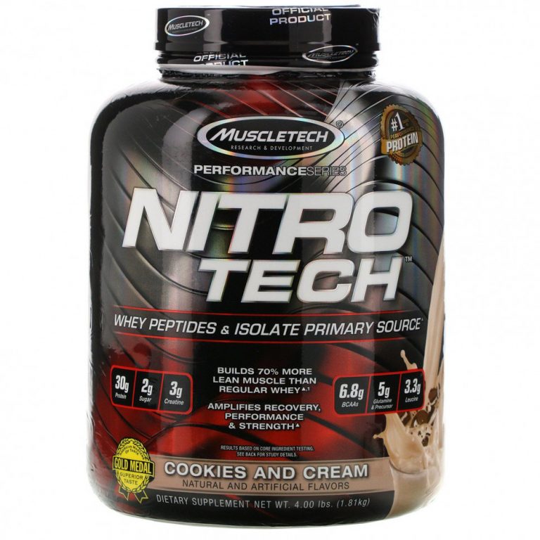 Muscletech, Nitro Tech, сывороточный изолят + смесь для роста сухой мышечной массы, вкус печенья с кремом, 1,80 кг (3,97 фунта)