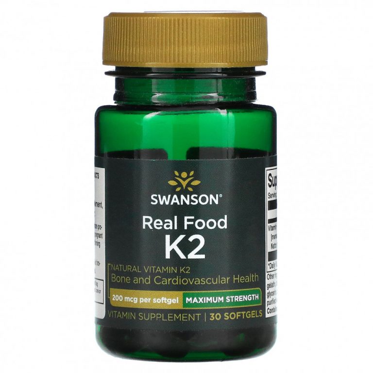 Swanson, Maximum Strength, Real Food K2, 200 мкг, 30 мягких таблеток