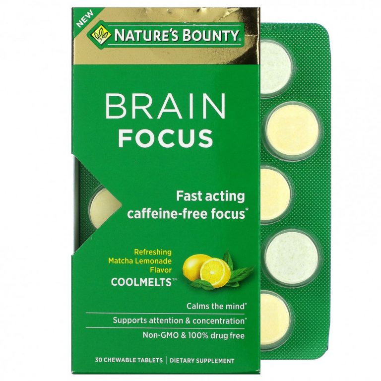 Nature’s Bounty, Brain Focus Coolmelts, матчевой лимонад, без кофеина, 30 жевательных таблеток