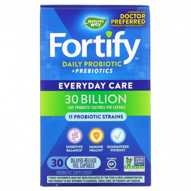 Nature’s Way, Fortify, Daily Probiotic + Prebiotics, Everyday Care, 30 Billion CFU, 30 Delayed-Release Veg. Capsules