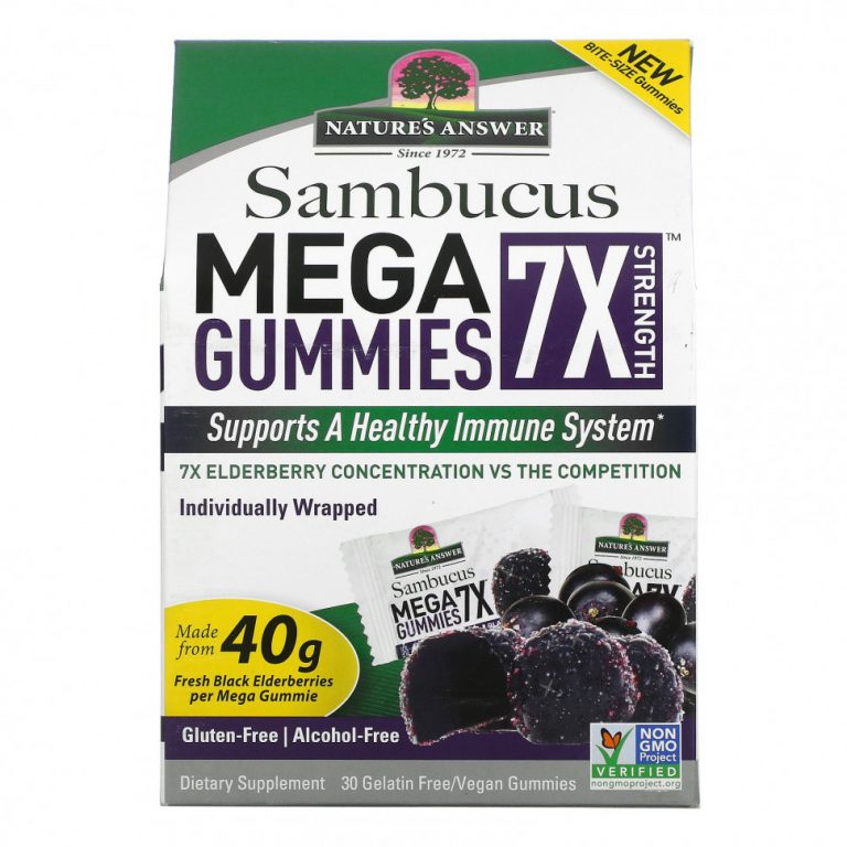 Nature’s Answer, Sambucus Mega Gummies 7X Strength, черная бузина, 30 вегетарианских жевательных мармеладок без желатина