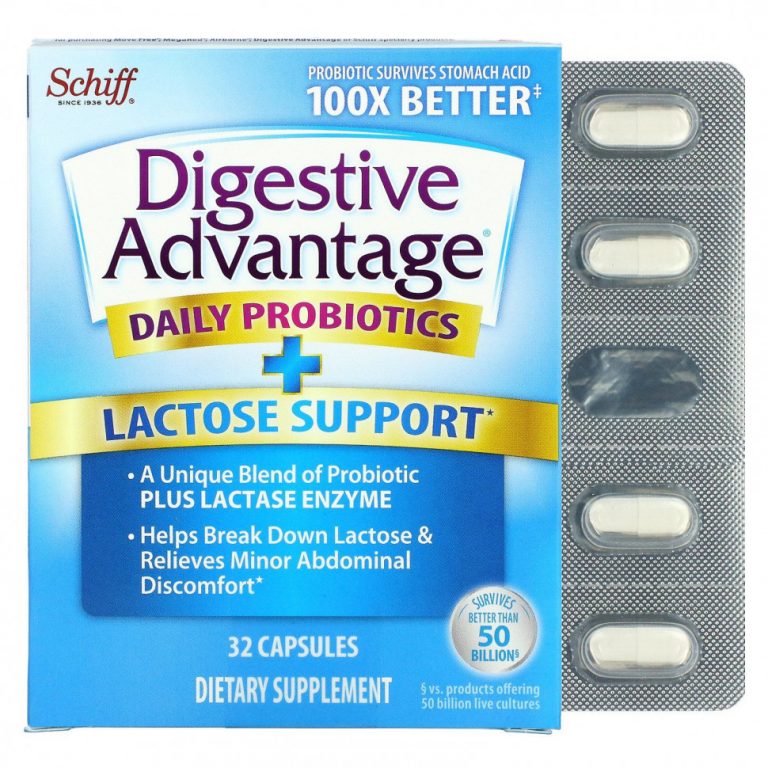 Schiff, Digestive Advantage, пробиотик с лактазой для ежедневного применения, 32 капсулы