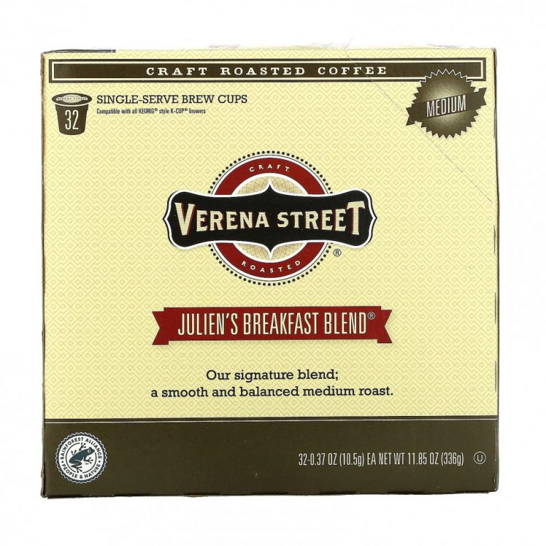 Verena Street, Julien’s Breakfast, смесь крафтового обжаренного кофе, средней обжарки, 32 порционные чашки, 10,5 г (0,37 унции)