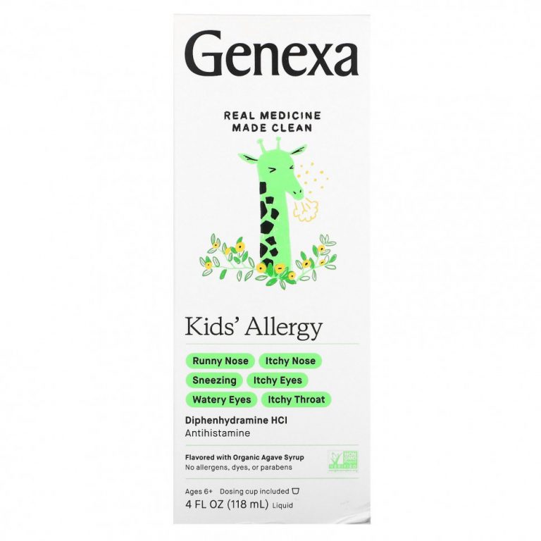 Genexa, Kid’s Allergy, средство с антигистаминным действием, для детей от 6 лет, с сиропом органической агавы, 118 мл (4 жидк. унции)