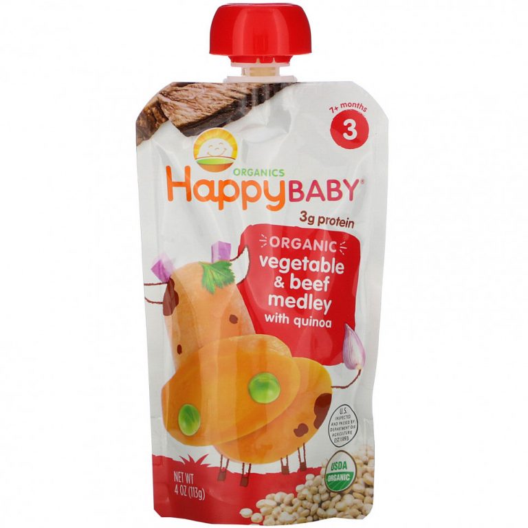 Happy Family Organics, Happy Baby, Stage 3, смесь органических овощей и говядины с киноа, от 7 месяцев, 113 г (4 унции)