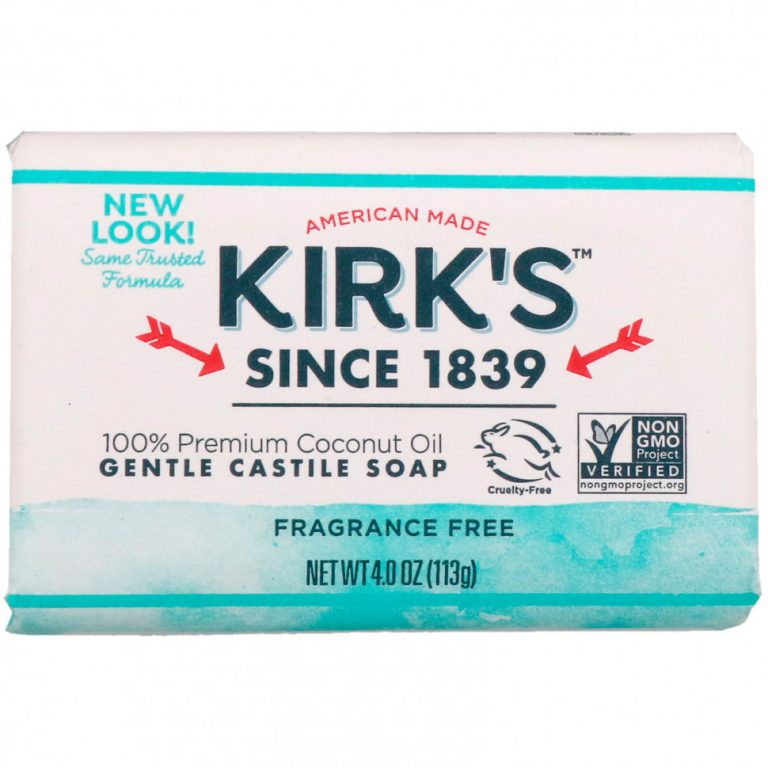 Kirk’s, Gentle Castile Soap Bar, Fragrance Free, 4 oz (113 g)