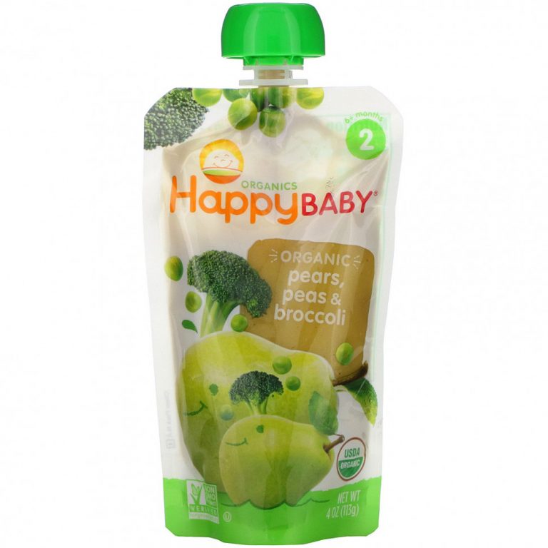 Happy Family Organics, Organics Happy Baby, Stage 2, для детей от 6 месяцев, органические груши, горох и брокколи, 113 г (4 унции)