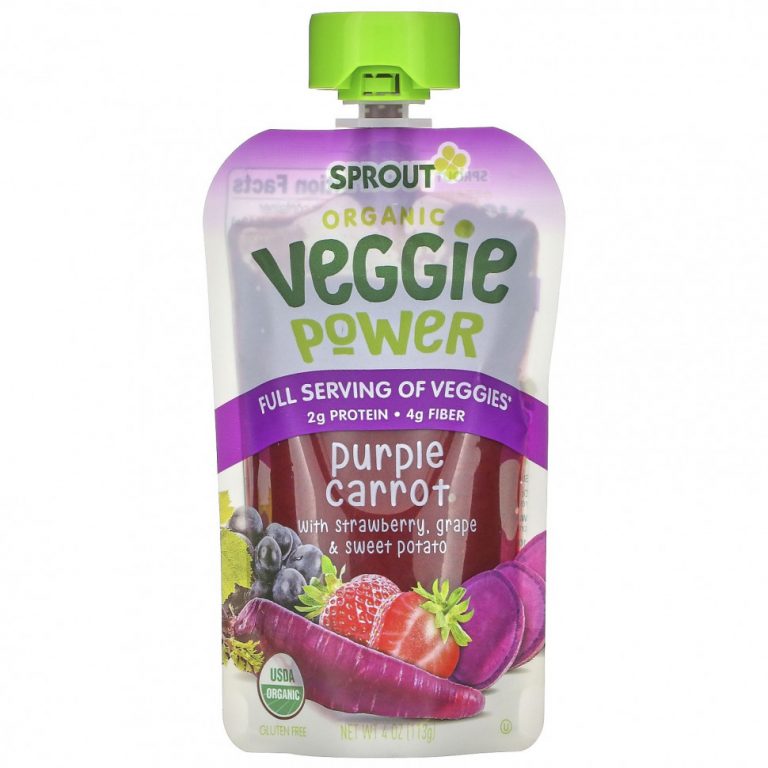 Sprout Organic, Veggie Power, фиолетовая морковь с клубникой, виноградом и бататом, 113 г (4 унции)