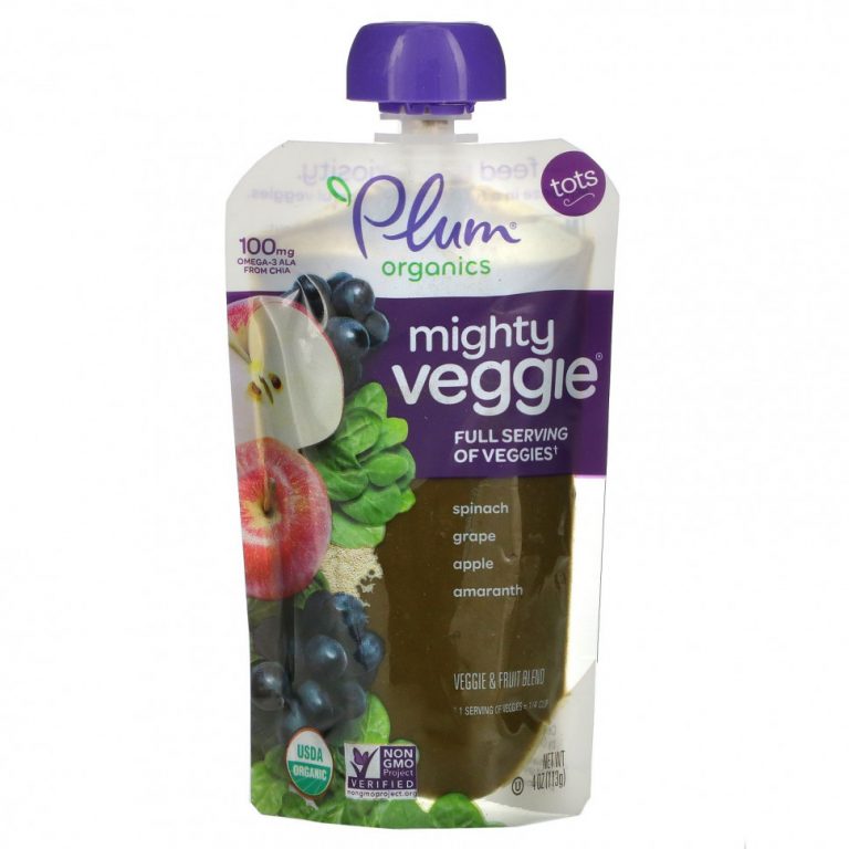 Plum Organics, Mighty Veggie, для малышей, шпинат, виноград, яблоко, амарант, 113 г (4 унции)