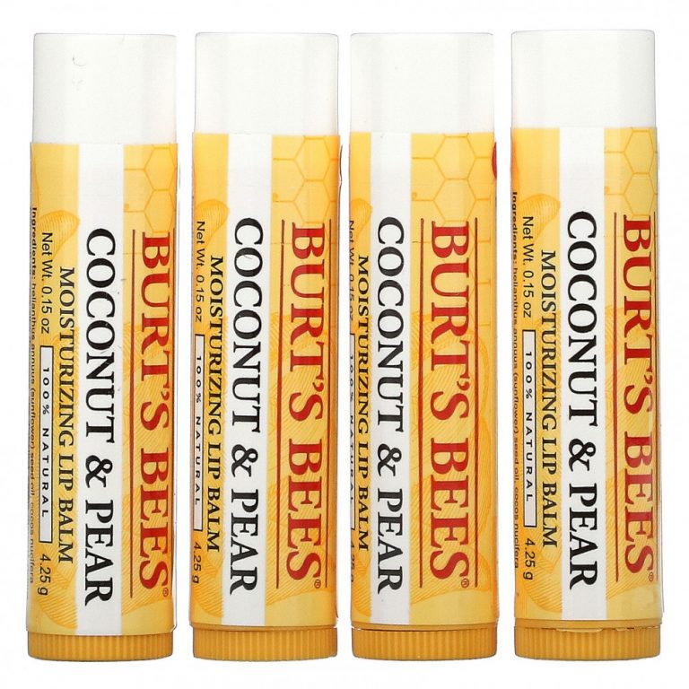 Burt’s Bees, Увлажняющие бальзамы для губ, с кокосом и грушей, 4 шт. В упаковке, по 4,25 г (0,15 унции)