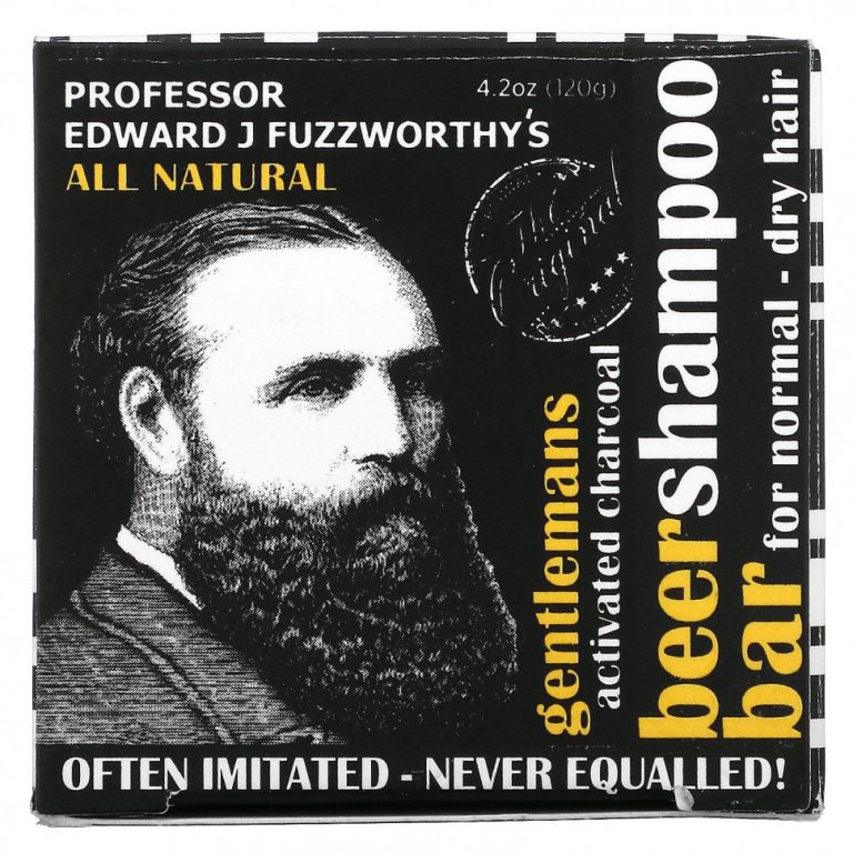 Professor Fuzzworthy’s, Gentlemans Beer Shampoo Bar, твердый шампунь с пивом для мужчин, для нормальных и сухих волос, активированный уголь, мята и розмарин, 120 г (4,2 унции)