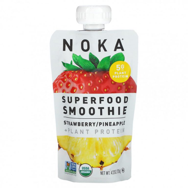 Noka, Superfood смузи с растительным белком, клубника, ананас, 120 г (4,22 унции)