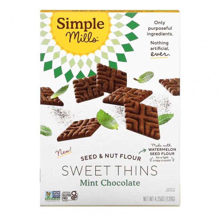 Simple Mills, Seed & Nut Flour, Sweet Thins, мятный шоколад, 120 г (4,25 унции)