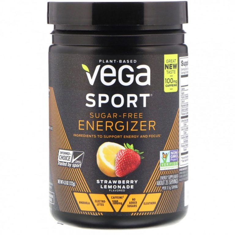 Vega, Energizer без сахара, клубничный лимонад, 122 г (4,3 унции)