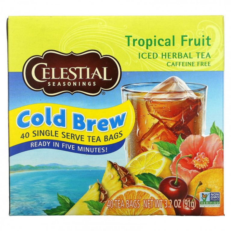 Celestial Seasonings, Холодный травяной чай Iced Herbal Tea, без кофеина, тропический фрукт, 40 пакетиков, 91 г