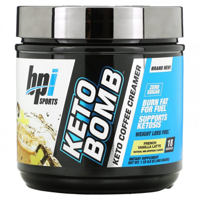 BPI Sports, Keto Bomb, кетогенные сливки для кофе, латте с французской ванилью, 468 г (1 фунт 0,5 унции)