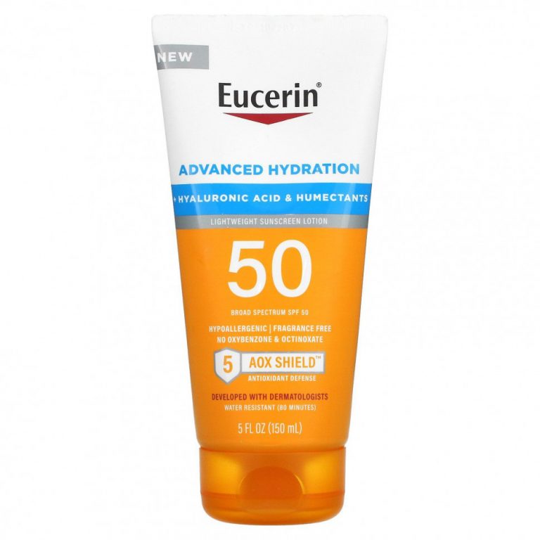 Eucerin, Advanced Hydration, легкий солнцезащитный лосьон, SPF 50, без отдушек, 150 мл (5 жидк. Унций)