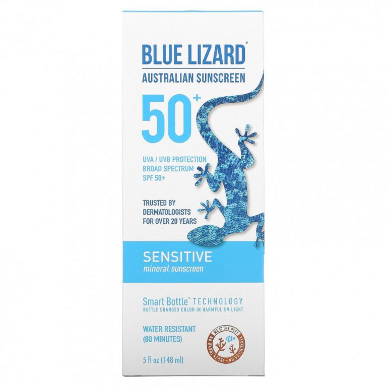 Blue Lizard Australian Sunscreen, минеральное солнцезащитное средство, SPF 50+, для чувствительной кожи, 148 мл (5 жидк. унций)