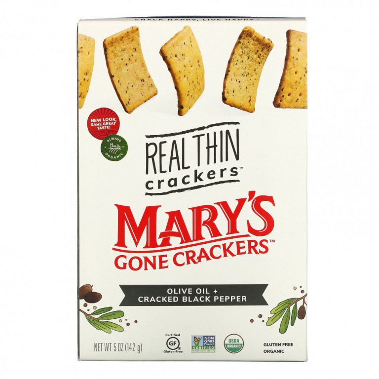 Mary’s Gone Crackers, Real Thin Crackers, оливковое масло и черный перец, 142 г (5 унций)