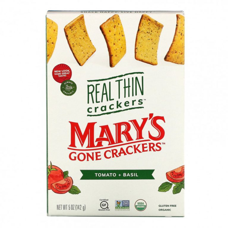 Mary’s Gone Crackers, Настоящие тонкие крекеры, помидоры и базилик, 5 унций (142 г)