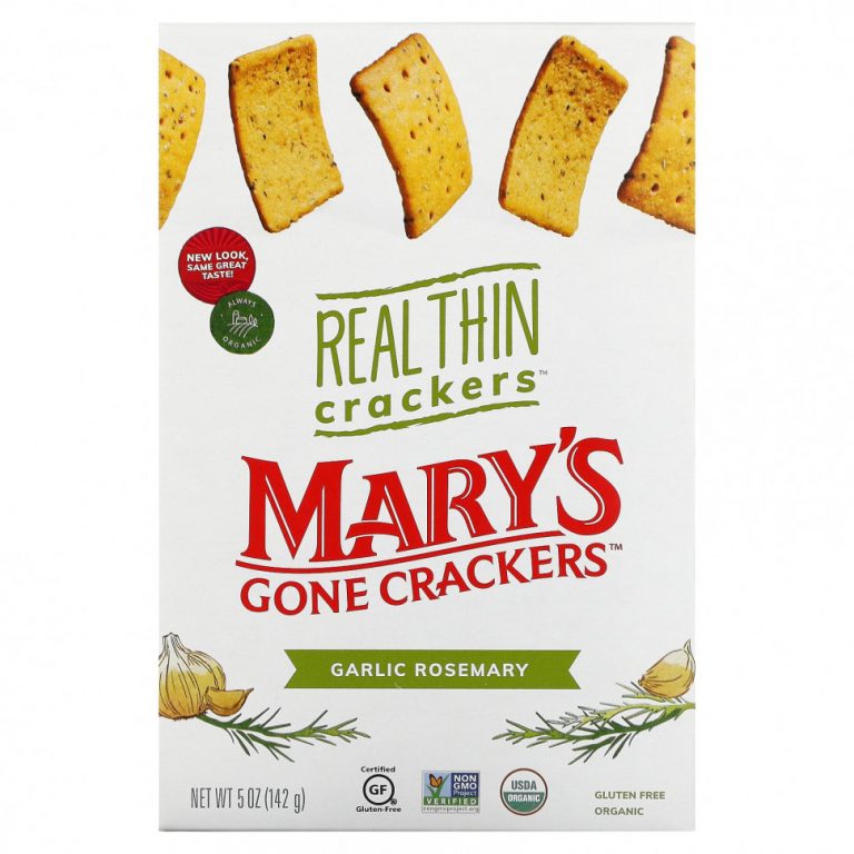 Mary’s Gone Crackers, Real Thin Crackers, крекеры, чеснок и розмарин, 142 г (5 унций)