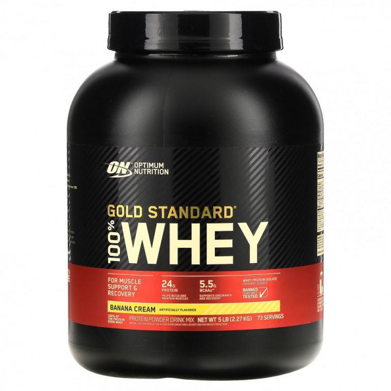 Optimum Nutrition, 100% Whey Gold Standard, со вкусом банана, 5 фунтов (2,27 кг)