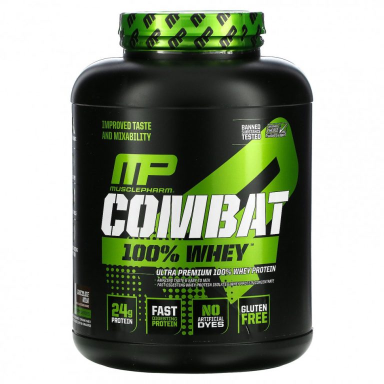 MusclePharm, Combat, 100% сывороточный протеин, со вкусом шоколадного молока, 2278 г (5 фунтов)