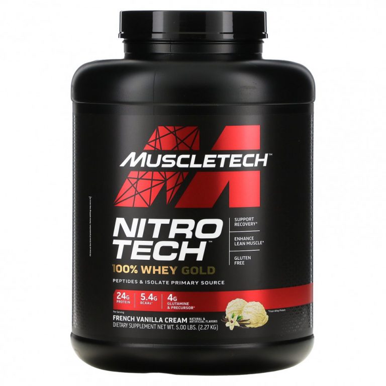 Muscletech, Nitro Tech, 100% Whey Gold, смесь сывороточных пептидов и изолята, французская ваниль, 2,27 кг (5 фунтов)