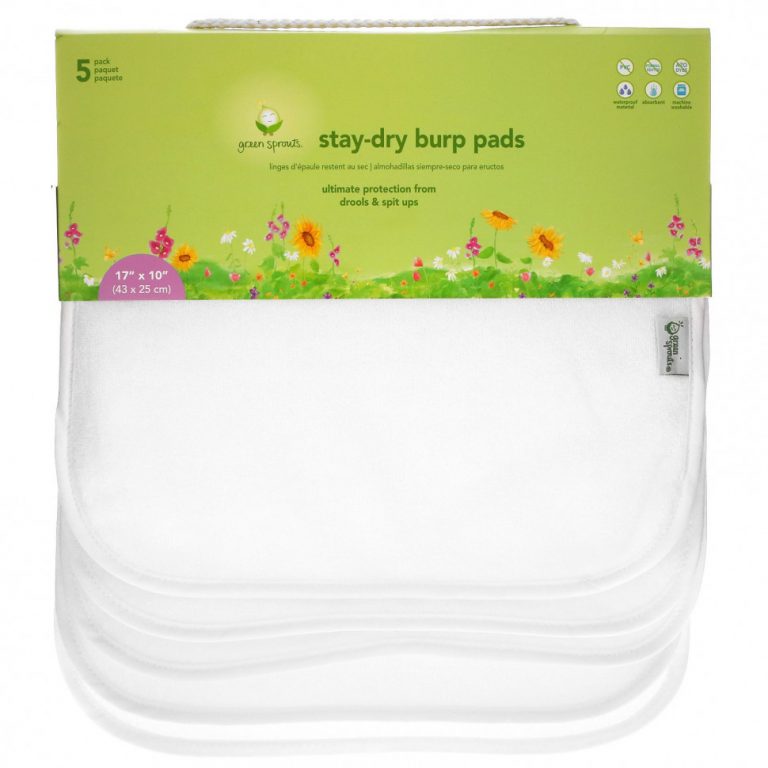 Green Sprouts, Stay Dry Burp Pads, White Set, 5 Pack