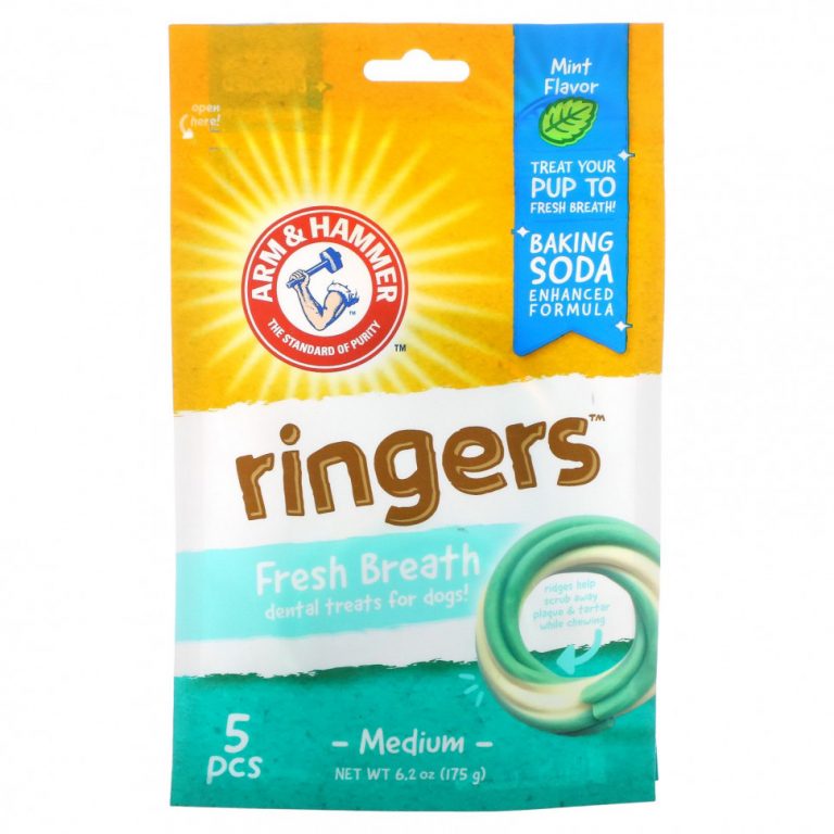 Arm & Hammer, Ringers, стоматологические лакомства для собак для свежего дыхания, средний вкус, мята, 5 шт.