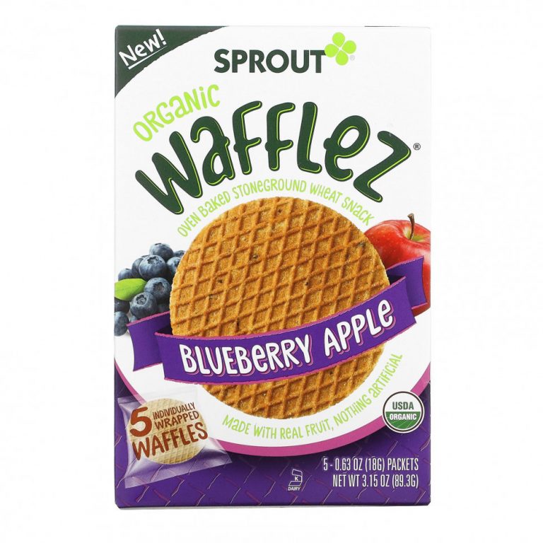 Sprout Organic, Вафли Wafflez, голубика и яблоко, 5 упаковок, 18 г