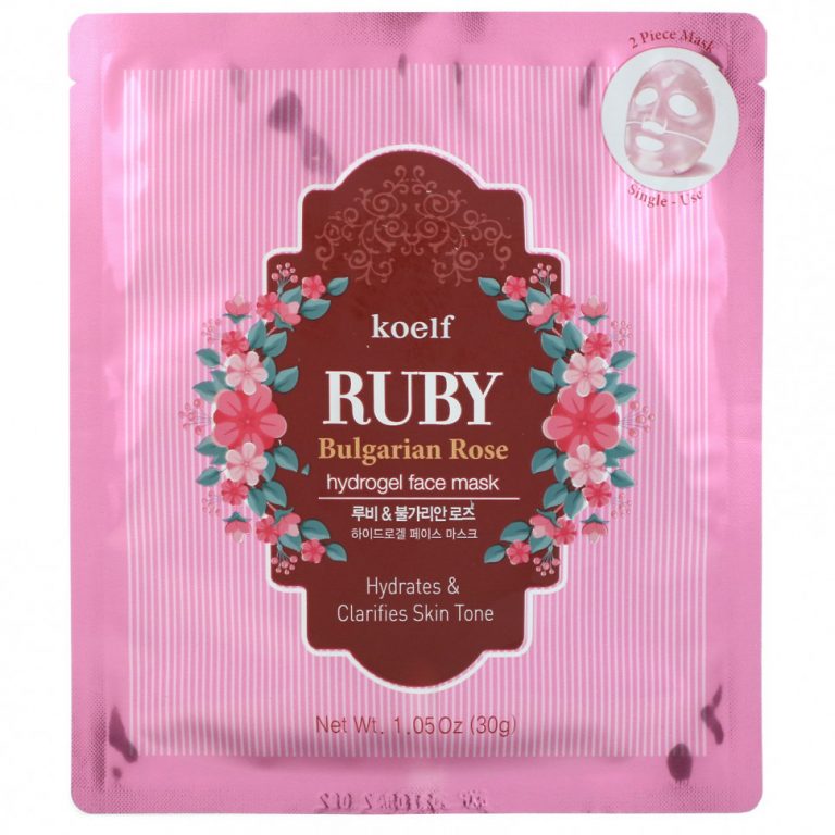 Koelf, Ruby Bulgarian Rose, упаковка гидрогелевых масок для лица с рубином и розой, 5 шт. по 30 г (1,05 унции)